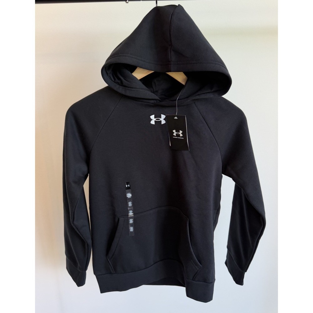 Under Armour Youth Boys Rival Fleece Black Hoodie Sweatshirt Sz Medium 10-12 NWT